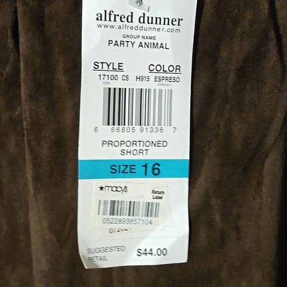 NWT Alfred Dunner Espresso Velveteen Pants | 16P Short 0179 - Picture 4 of 6